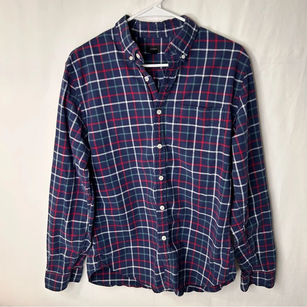 J.Crew Men’s Navy Plaid Oxford Button Down Shirt Long Sleeve Size M